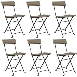 vidaXL Folding Bistro Chair Set of 6 Grey PE rattan, powder-coated steel