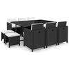 vidaXL 11 Piece Patio Dining Set with Cushions Poly Rattan Black