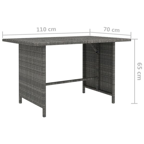 vidaXL Dining Table Grey PE rattan, Powder-Coated Steel Medium