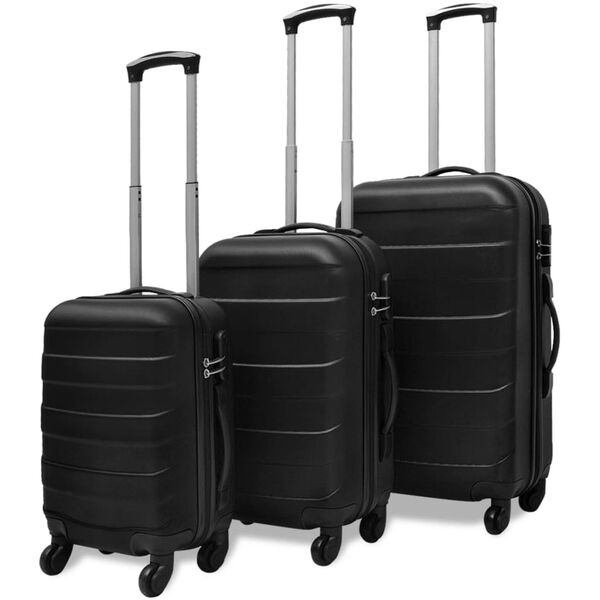 vidaXL Three Piece Hardcase Trolley Set Black 17.9"/21.7"/26"