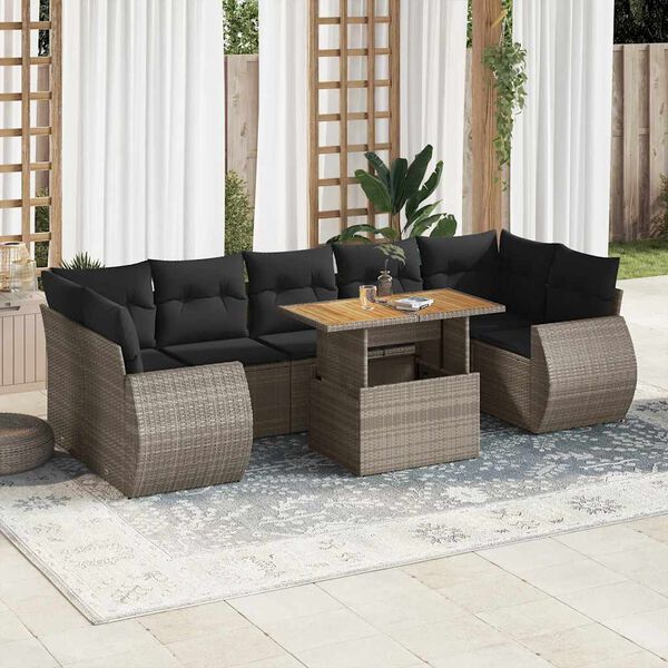 vidaXL Garden Sofa Set Grey, Dark Grey PE rattan Large Height-Adjustable