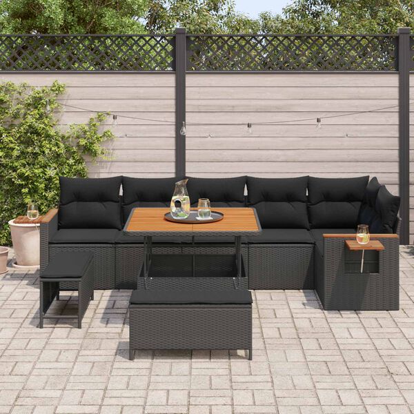 vidaXL Garden Sofa Set 9 pcs Black Poly Rattan and Powder-Coated Steel