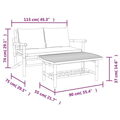 vidaXL 2 Piece Patio Lounge Set with Dark Gray Cushions Bamboo