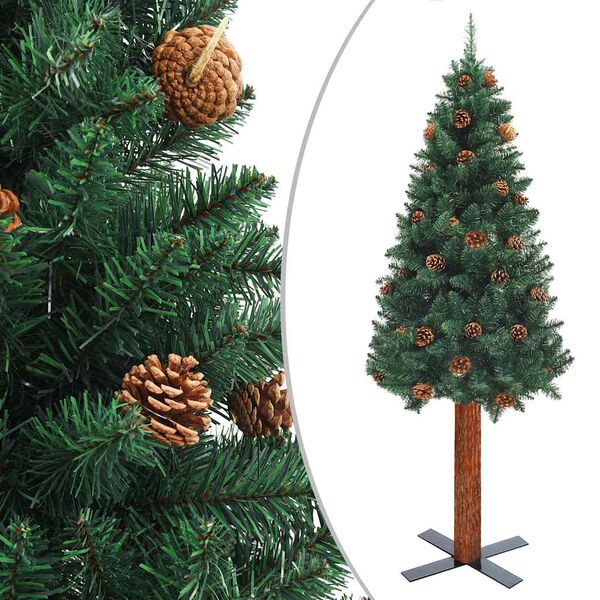 vidaXL Slim Pre-lit Christmas Tree with Ball Set Green 59.1" PVC