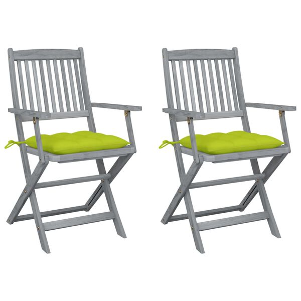 vidaXL Folding Patio Chairs 2 pcs with Cushions Solid Acacia Wood (46333+314893)