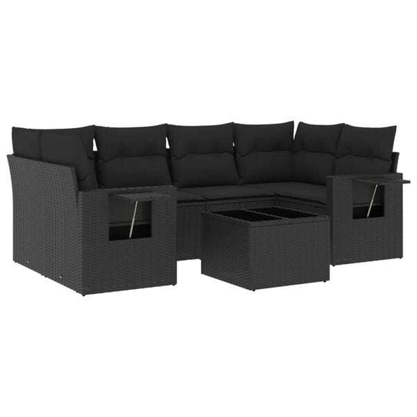 vidaXL Garden Sofa Set Black PE rattan, powder-coated steel, tempered glass