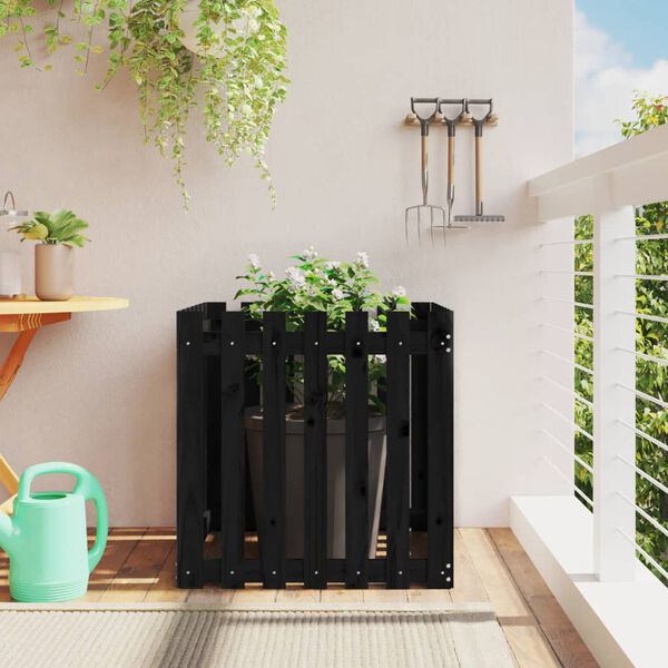 vidaXL Garden Planter Black Solid pine wood 27.6 x 27.6 x 27.6 in.