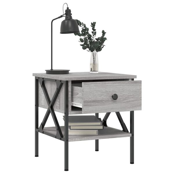 vidaXL Bedside Table Set of 2 Grey Sonoma Engineered Wood, Iron Medium