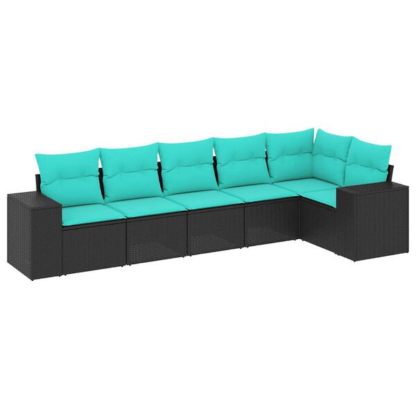 vidaXL Patio Sofa Set Black with blue cushions