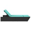 vidaXL Double Sun Lounger with Cushions Black Poly Rattan