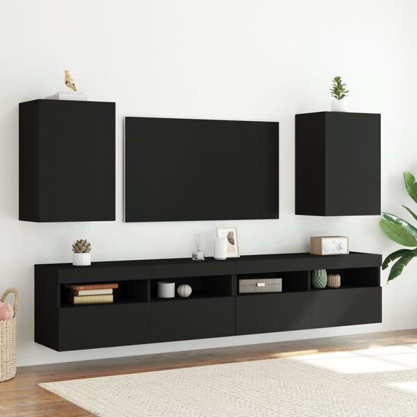 vidaXL TV Wall Cabinet Black Engineered wood Medium TV Wall Cabinet