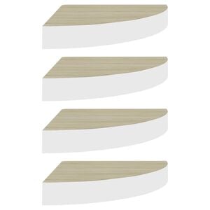 vidaXL Wall Corner Shelf Set of 4 Oak and White Honeycomb MDF, Metal