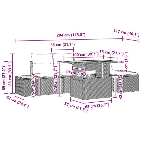 vidaXL Garden Sofa Set with Storage 6 pcs Black Poly rattan