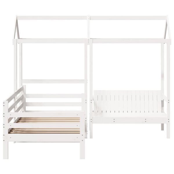 vidaXL Day Bed And Bench Set White Solid pine wood Single Day Bed
