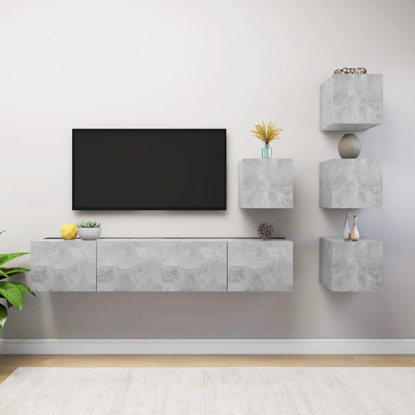 vidaXL 6 Piece TV Stand Set Concrete Gray Engineered Wood