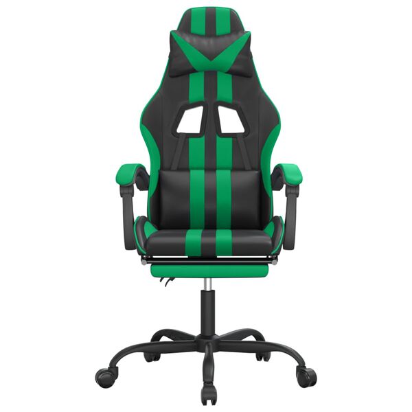 vidaXL Gaming Chair with Footrest Black and Green Faux Leather