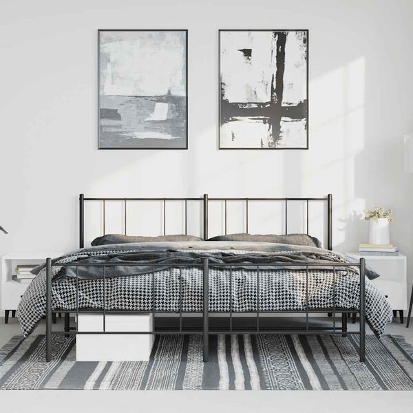 vidaXL Bed Frame Black Powder-Coated Steel 72 x 84 in Bed Frame