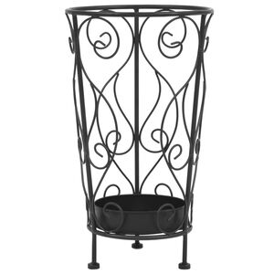 vidaXL Umbrella Stand Black Metal Medium Decorative Inlays
