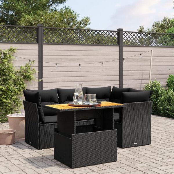 vidaXL Garden Sofa Set Black PE Rattan Medium Modular Garden Sofa Set