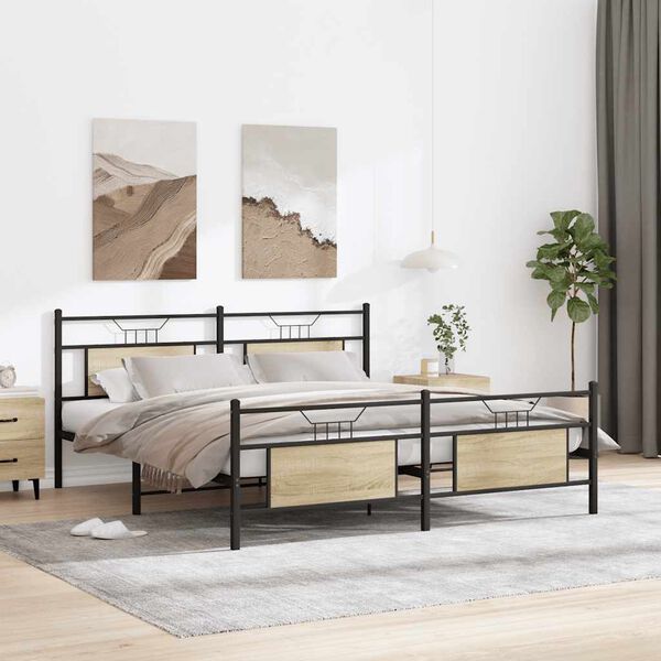 vidaXL Bed Frame Sonoma Oak Steel, Engineered Wood Full Bed Frame