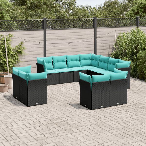 vidaXL Garden Sofa Set Black, Blue