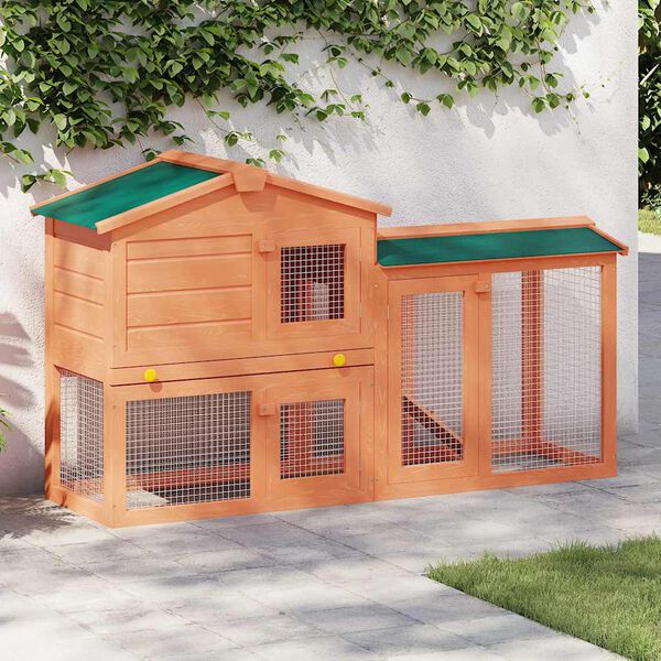 vidaXL Rabbit Hutch Green Pine wood Large Rabbit Hutch Rectangular
