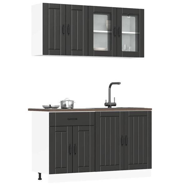 vidaXL Kitchen Cabinet Set Black Engineered wood and glass