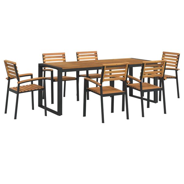 vidaXL 7 Piece Patio Dining Set Solid Wood Acacia and Metal