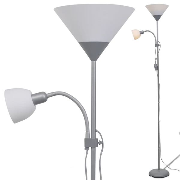 vidaXL Floor Lamp Grey Steel Tall Durable Floor Lamp Cylindrical