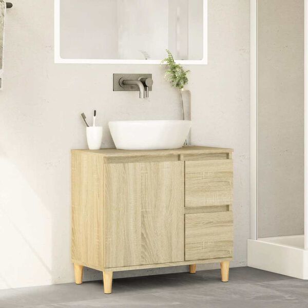 vidaXL Bathroom Cabinet Sonoma Oak Engineered wood, solid eucalyptus wood