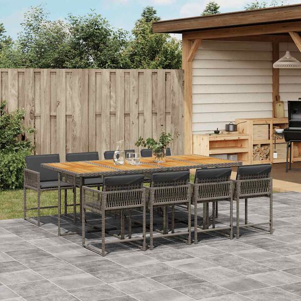 vidaXL Garden Dining Set Grey PE rattan 8-seater Foldable