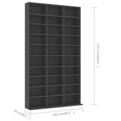 vidaXL CD Cabinet Gray 40.2"x6.3"x69.9" Engineered Wood