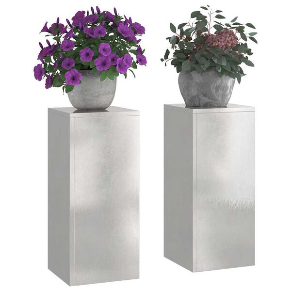 vidaXL Plant Stand 2 pcs Silver 9.45 x 9.45 x 21.65 in Stainless steel