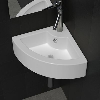 Bathroom Sink Basin Ceramic Corner White