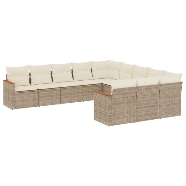vidaXL Garden Sofa Set Beige PE rattan, powder-coated steel, acacia wood