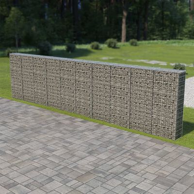 vidaXL Gabion Wall with Covers Galvanized Steel 236"x11.8"x59"