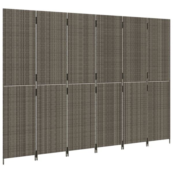 vidaXL Room Divider 6 Panels Gray Poly Rattan