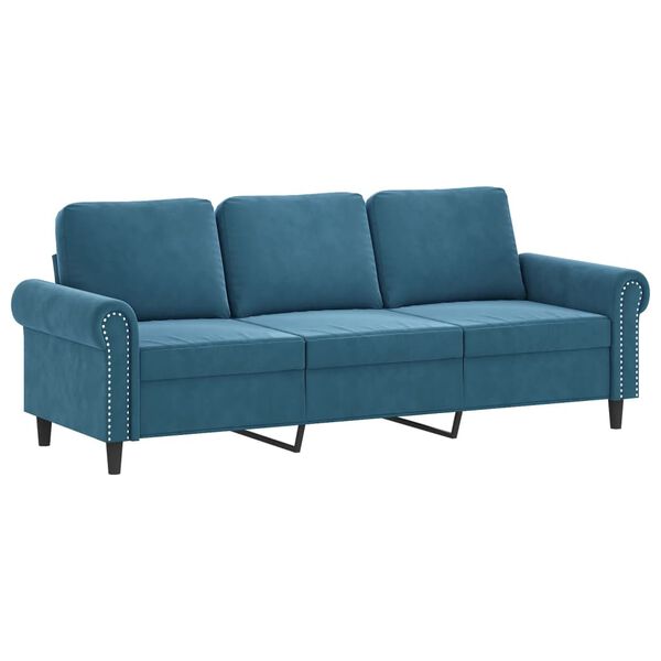 vidaXL 3-Seater Sofa with Footstool Blue 70.9" Velvet