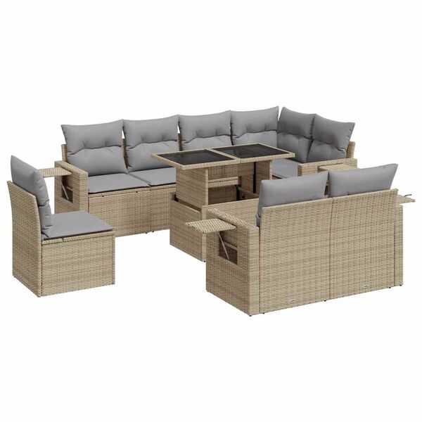 vidaXL Garden Sofa Set Beige PE Rattan 9 Piece Set