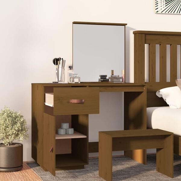 vidaXL Dressing Table Honey Brown Solid Pine Wood 37.4 x 19.7 x 52.8 in