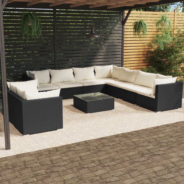 vidaXL Garden Lounge Set Black, Cream