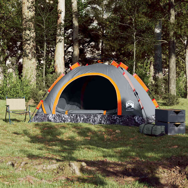 vidaXL Camping Tent 3-Person Gray and Orange Quick Release