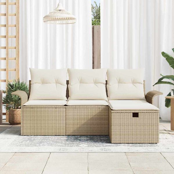 vidaXL Garden Sofa Set with Cushion 4 pcs Beige and Cream Poly Rattan