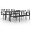 vidaXL Dining Set Black Glass, Powder-Coated Steel, PVC Hollow Rattan