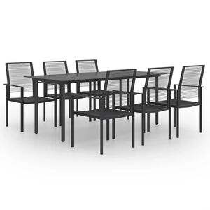 vidaXL Dining Set Black Glass, Powder-Coated Steel, PVC Hollow Rattan