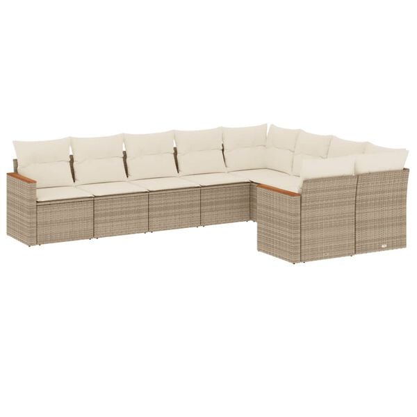 vidaXL Garden Sofa Set Beige Poly Rattan, Powder-Coated Steel 9 Piece Set