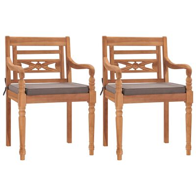 vidaXL Batavia Chairs 2 pcs with Dark Gray Cushions Solid Teak Wood