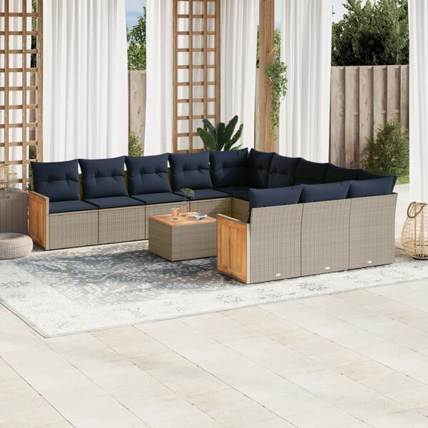vidaXL 12 Piece Patio Sofa Set with Cushions Gray Poly Rattan