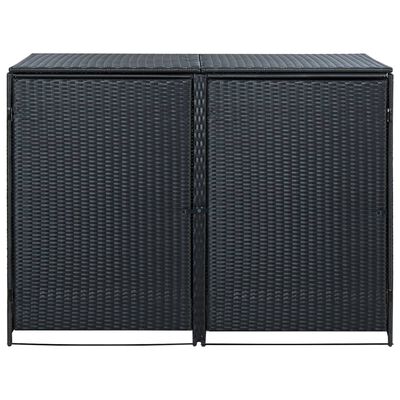 vidaXL Double Wheelie Bin Shed Poly Rattan Black 58.3"x31.5"x43.7"