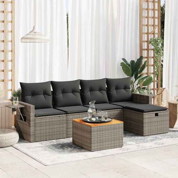 vidaXL Garden Sofa Set Gray PE Rattan 6 Piece Adjustable Feet